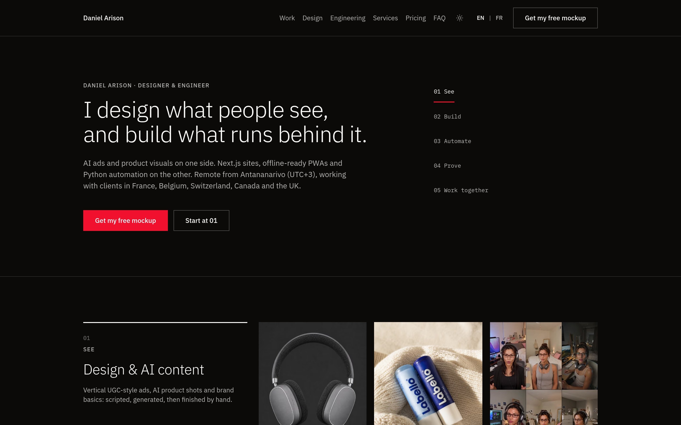 Studio homepage, designer and engineer hero